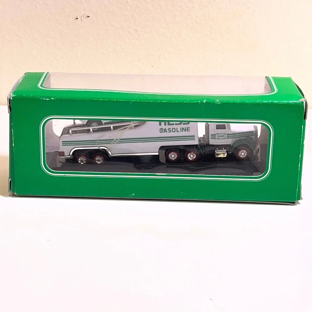 Hess 2001 Miniature Racer Transport White Green Toy Truck Set‎ Original Box